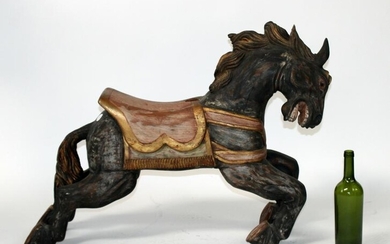Carved polychrome wood carousel horse