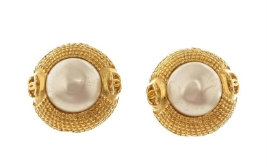 Chanel Gold-tone Round Pearl Clip-on Earrings