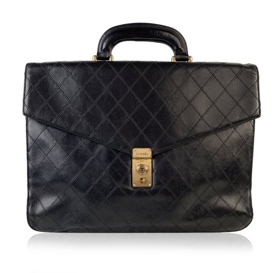 Chanel - Vintage Black Quilted Leather Work Bag Handbag Briefcase