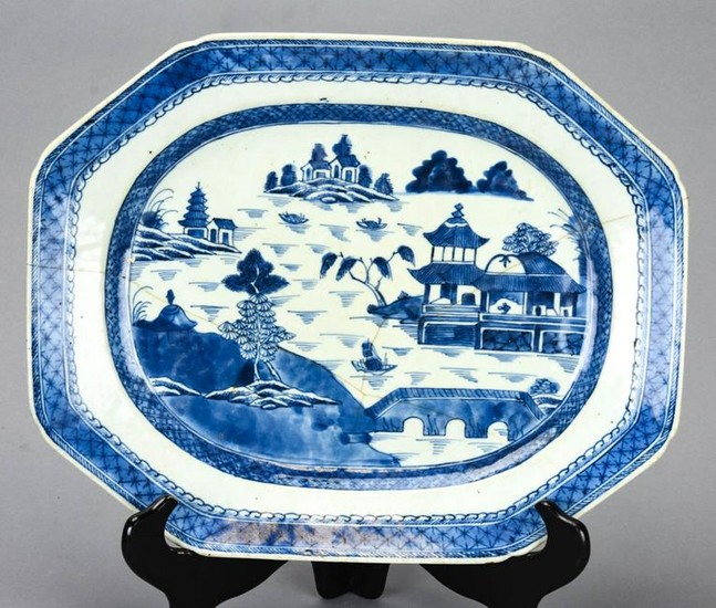 Chinese Blue & White Canton Porcelain Platter