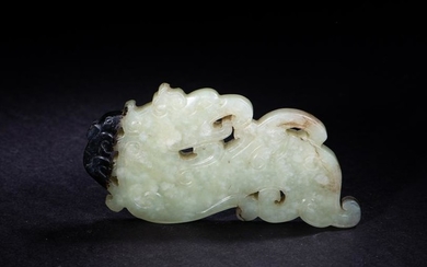 Chinese Celadon and Black Jade Beast Plaque, Ming