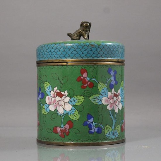 Chinese Cloisonne Covered Jar with Foo Dog Finial Top