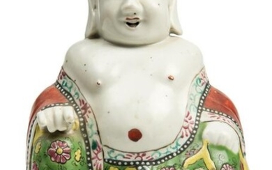 Chinese Enameled Porcelain Seated Budai Buddha.