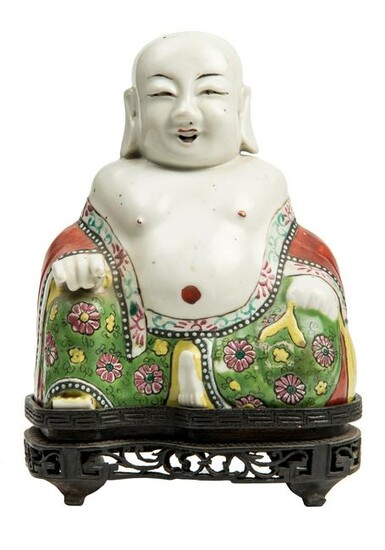 Chinese Enameled Porcelain Seated Budai Buddha.
