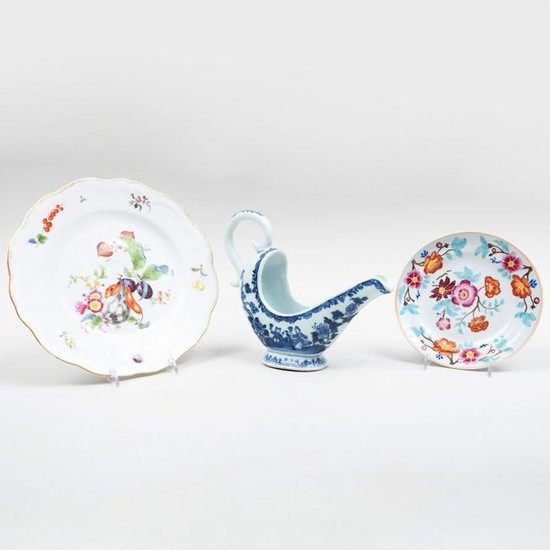 Chinese Export Porcelain Sauce Boat, a Plate, and a