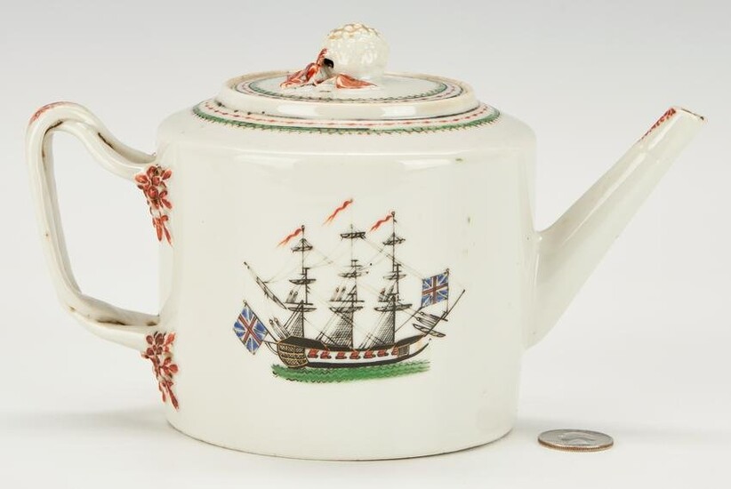 Chinese Export Porcelain Teapot with Ship Decoration