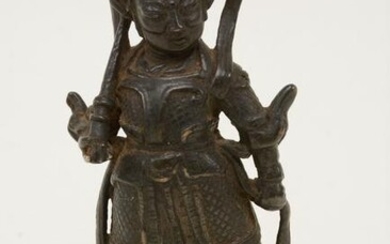 Chinese Ming dynasty bronze guardian figure. 7.5 in