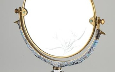 Chinese or Japanese cloisonn&#233 vanity mirror with