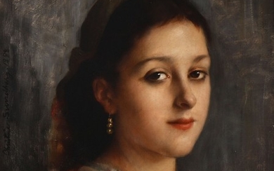 Christine Sundberg: Portrait of a young Parisian woman with a scarf and a gold earring. Signed and dated Christine Sundberg 1888. Oil on canvas. 46×37.5 cm.