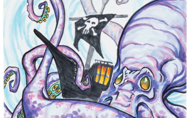 Christopher Rush Magic: The Gathering Kraken Token Illustration Original...
