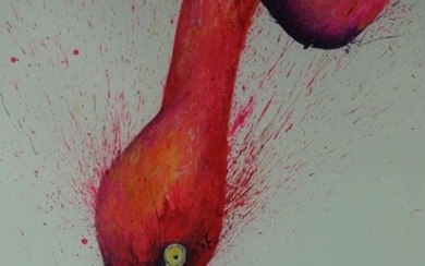 Clare Brownlow (British, B.1983) "Flamingo", pheasant feathers & ink, signed to lower left, 53cm x