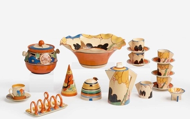 Clarice Cliff (English, 1899-1972) Group of "Bizarre" and "Fantasque" Art Deco Pottery, England, 1930s