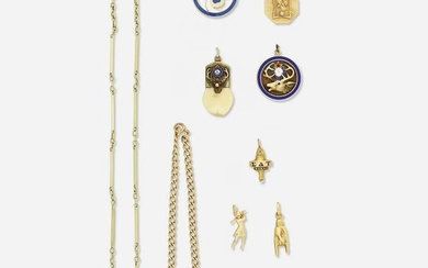 Collection of charms with bracelet and watch chain