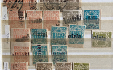 Collection of mostly Estonian stamps with variations, locations & Finland, Romania, Latvia etc stamps