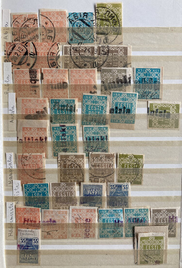 Collection of mostly Estonian stamps with variations, locations & Finland, Romania, Latvia etc stamps