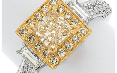 Colored Diamond, Diamond, Gold Ring Stones: Square brilliant-cut yellow...