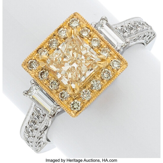 Colored Diamond, Diamond, Gold Ring Stones: Square brilliant-cut yellow...