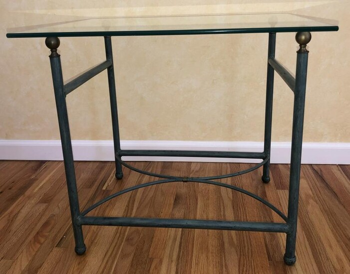 Contemporary Cast Iron Glass Top Side Table