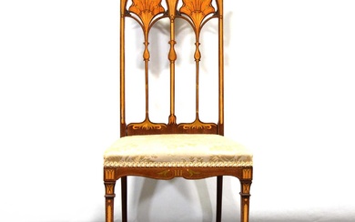 Continental Art Nouveau mahogany and inlaid salon chair
