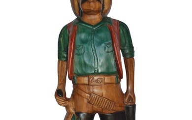 Cowboy Made of Wood Statue - Large - Size: 6"L x 10"W x 31"H.