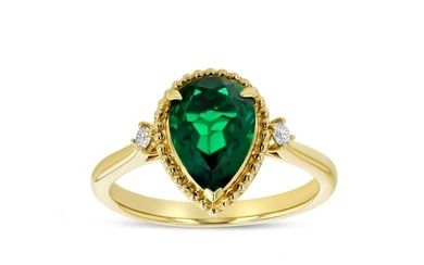 Created Emerald & Diamond 1/16ctw Ring Set In 14k Yellow Gold