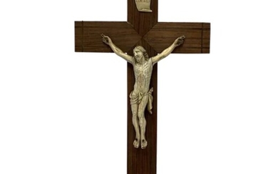 Crucifix with ivory Corpus + certificate - Ivory, Wood - Circa 1870