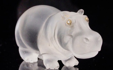 Crystal Hippo Figurine W/Diamond Eyes