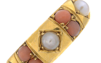 Cultured pearl & coral ring