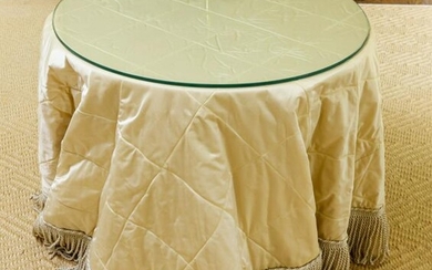 Custom Made Glass Top Table w Silk Tablecloth
