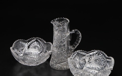 Cut Crystal Pitcher and Fruit Bowls