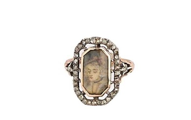 DIAMOND PORTRAIT MINIATURE RING, EARLY 19TH CENTURY AND LATER