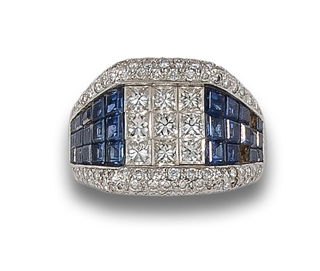 DIAMONDS AND SAPPHIRES RING, IN WHITE GOLD (MAILINGS)