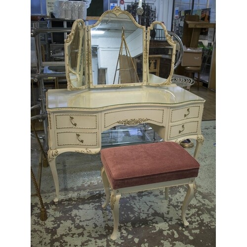 DRESSING TABLE, Louis XV style cream and gilt with triple mi...