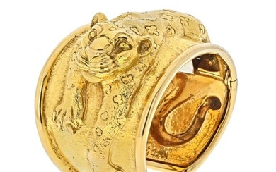 David Webb Platinum & 18K Yellow Gold Repousse Finish Leopard Bracelet