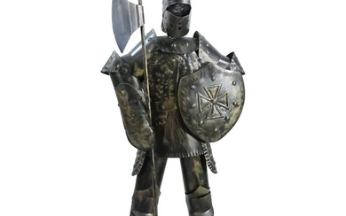 Decorative Metal Tin Knight in Armor Stature Sculpture 28.5 inches height
