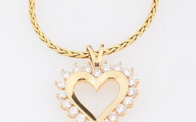 Diamond, 14k Yellow Gold Heart Pendant Necklace.