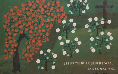 Dirk BOS (1890-1976)Jesus said I am the way, John 14:6Oilon panel.Signed and titled lower right.45 x 65 cm