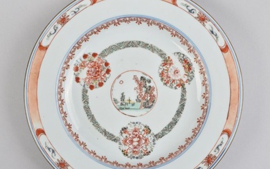 Dish - A CHINESE FAMILLE VERTE PLATE DECORATED WITH A LANDSCAPE - Porcelain