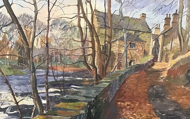 Don Green, oil on board, river landscape titled Thrum Mill...