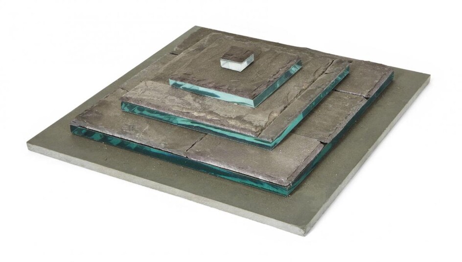 Donated to the Royal Society of Sculptors: Pauline Wittka-Jezewski MRSS, British b.1967 - Untitled, 1998; slate and glass, inscribed with signature and dated underneath, H6.5 x W30 x D30 cm (ARR)