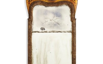 ENGLISH POLYCHROME-PAINTED AND PARCEL-GILT PIER MIRROR, PARTIALLY COMPOSED OF 18TH CENTURY ELEMENTS