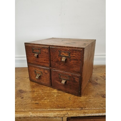 Early 20th C. bank of oak office drawers {27 cm H x 38 cm W ...