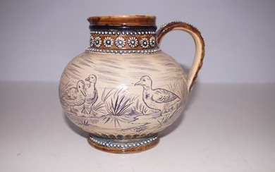 Early 20th century jug depicting birds. Unsigned, in the...
