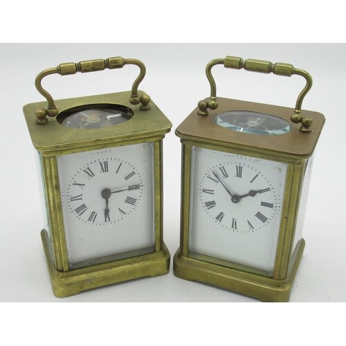 Early C20th French brass cased carriage clock timepiece with...