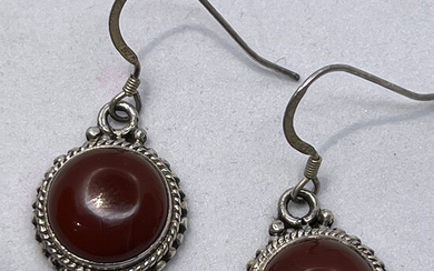 Earrings 10cts Natural Round Carnelian 925 Silver.