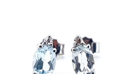 Earrings - 18 kt. White gold - 0.85 tw. Aquamarine - Diamond
