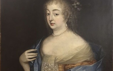 École française du XVIIè, entourage de Henri et Charles BEAUBRUN Portrait d'une femme à l'étoffe...