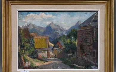 Edouard Masson Huile sur panneau : “Hameau de montagne”. Signée. Dimensions : 28 cm x...