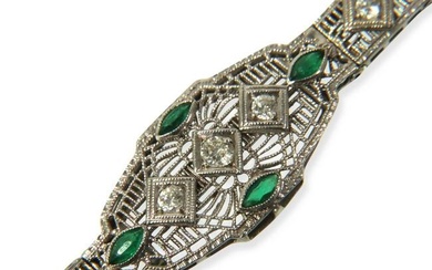 Edwardian Diamond and Emerald Bracelet