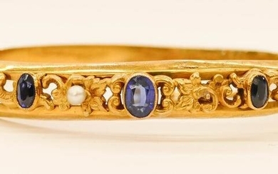 Edwardian Sapphire & Seed Pearl 14k Bracelet